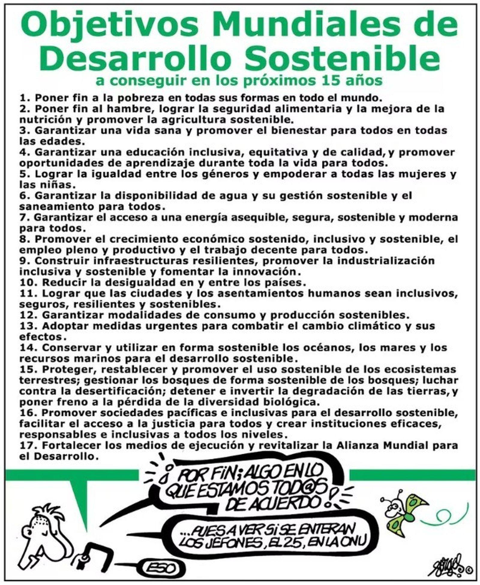 Viñeta de Forges apoyando los Objetivos Mundiales de Desarrollo Sostenible
