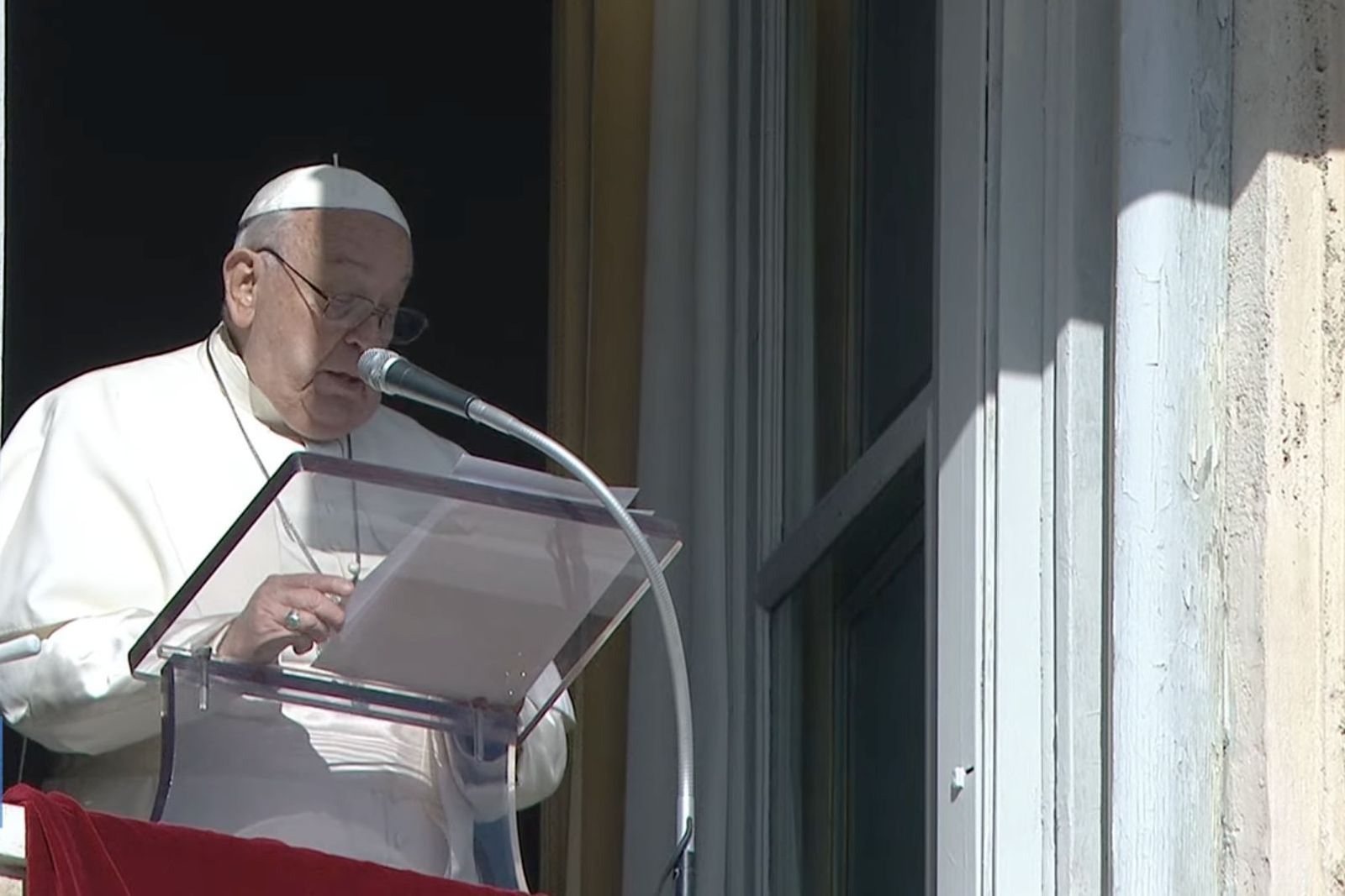 Francisco lee las palabras previas al rezo del ángelus