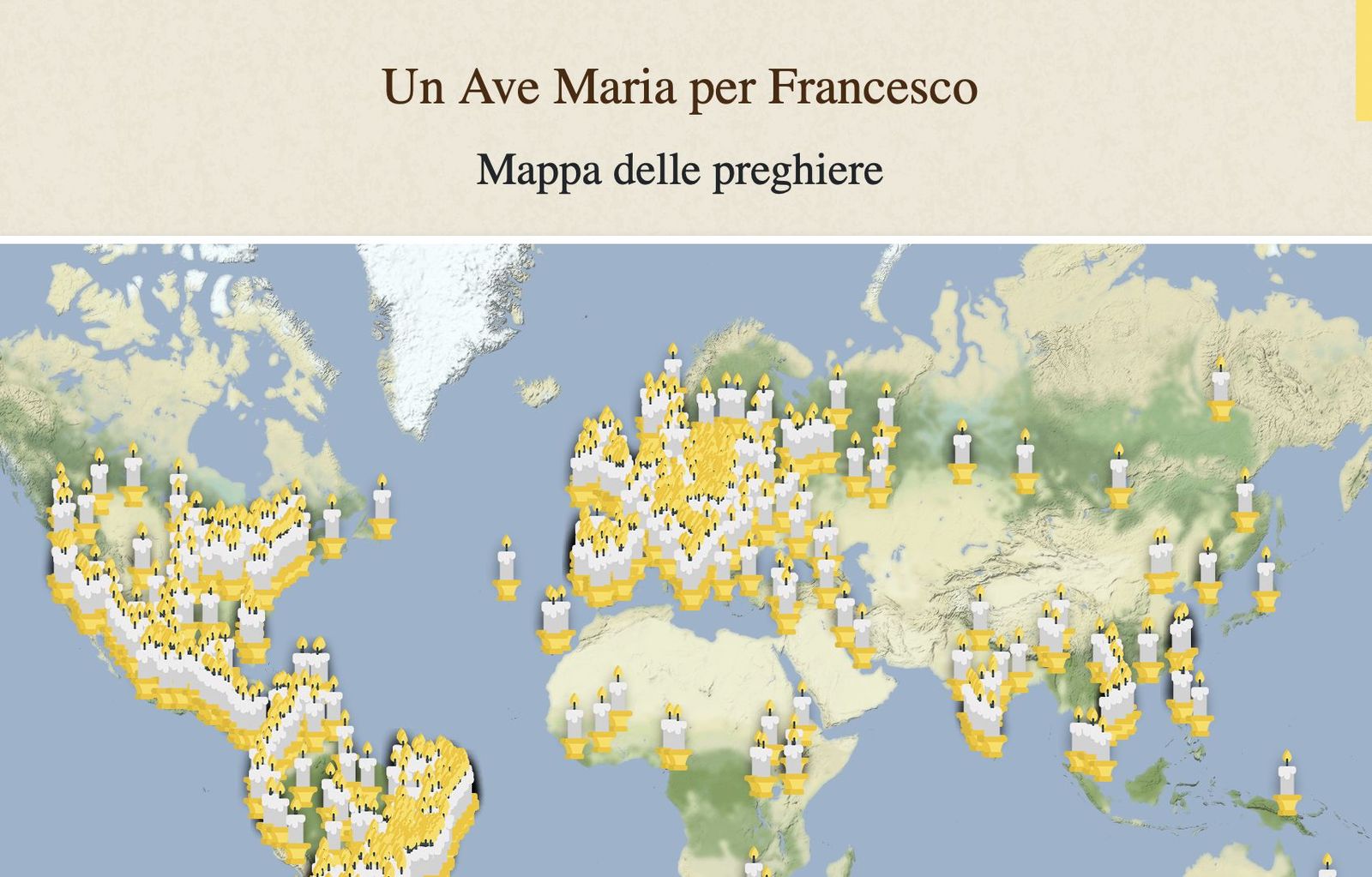 El mapa de las velas y avemarías de la campaña de oración