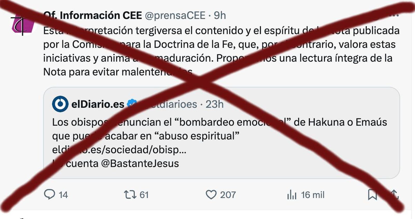 Tuit borrado por la Oficina de Prensa de la CEE