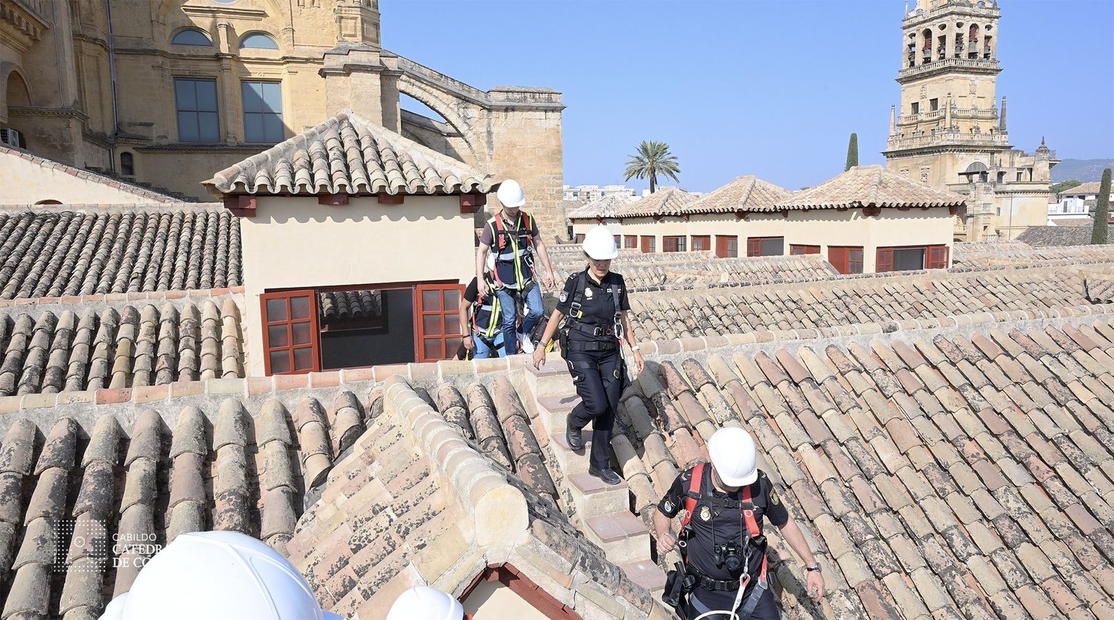 Técnicos inspeccionan la techumbre de la mezquita de Córdoba