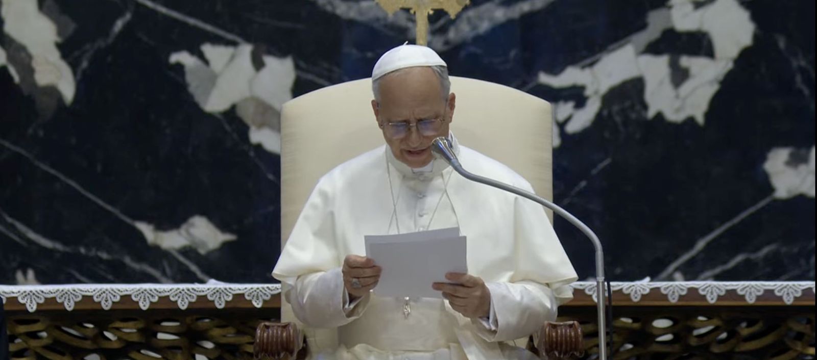 León XIV, durante su discurso