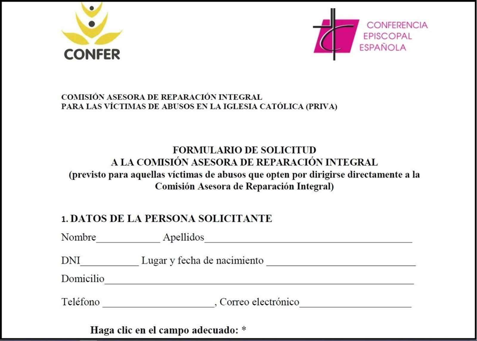 Formulario para la reparación de víctimas