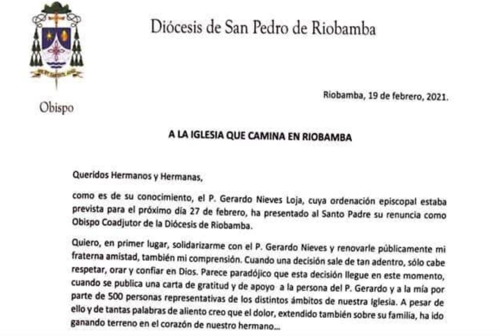 Carta de monseñor Parrilla