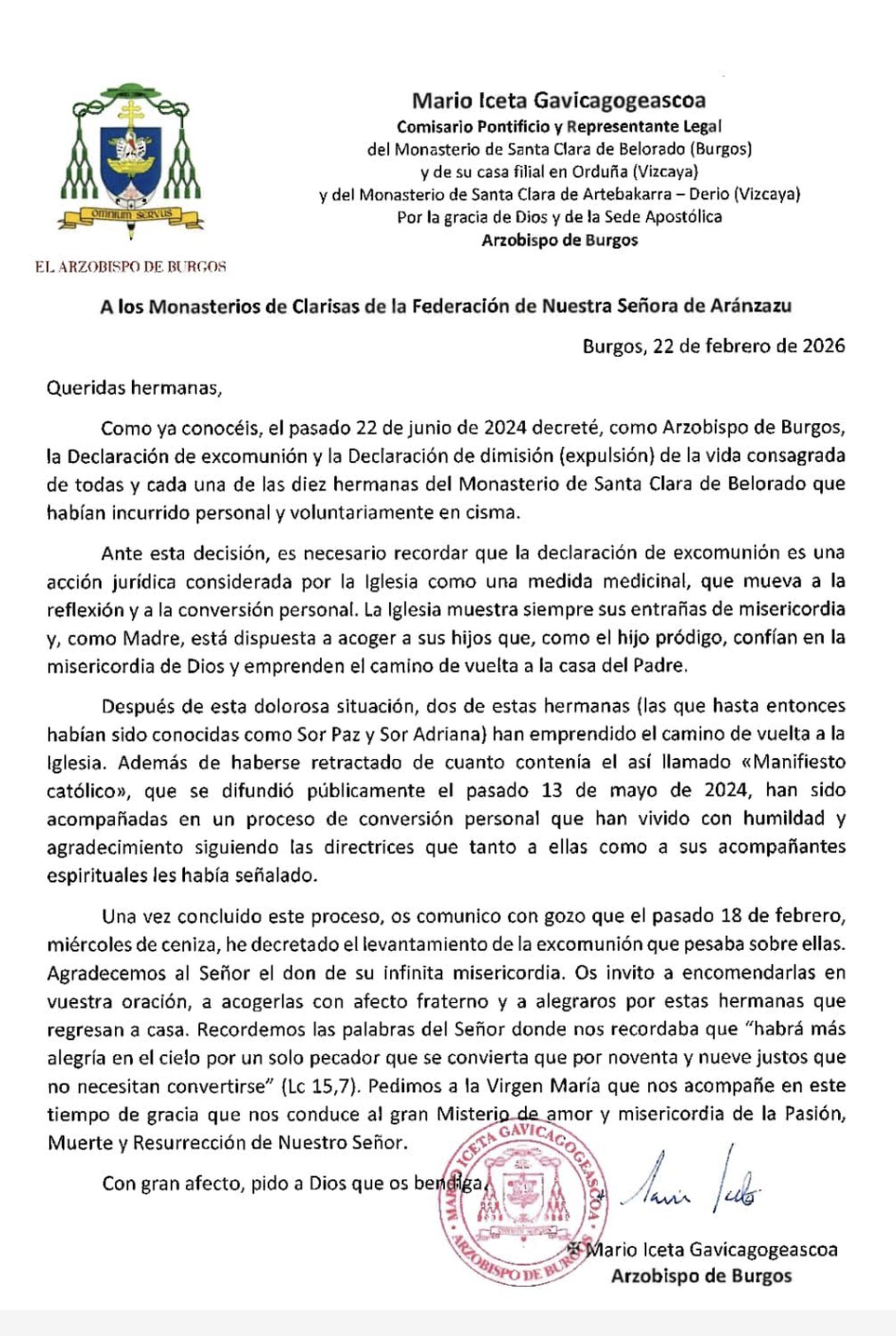Decreto de levantamiento de excomunión