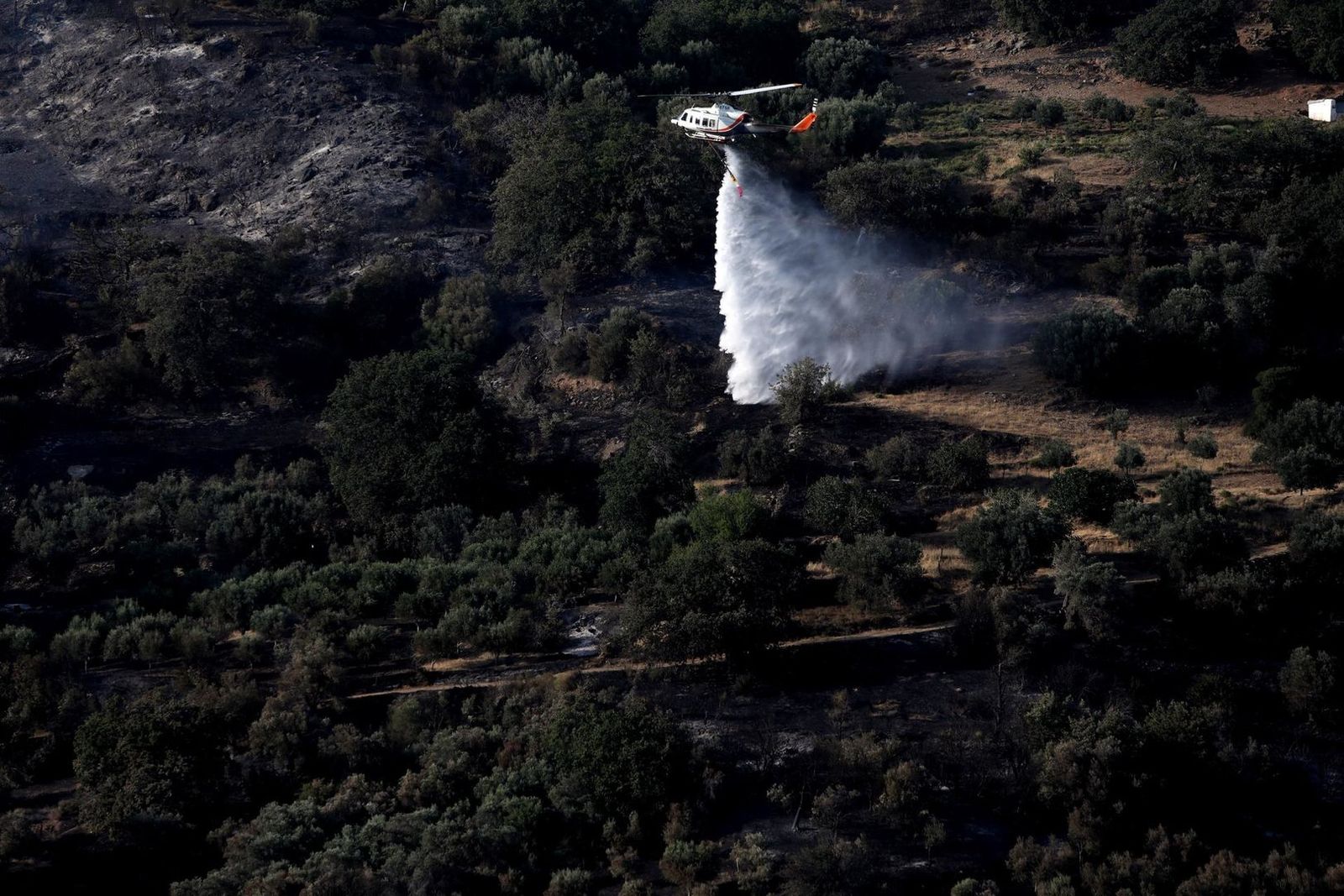 Un helicóptero lucha contra los incendios en Grecia