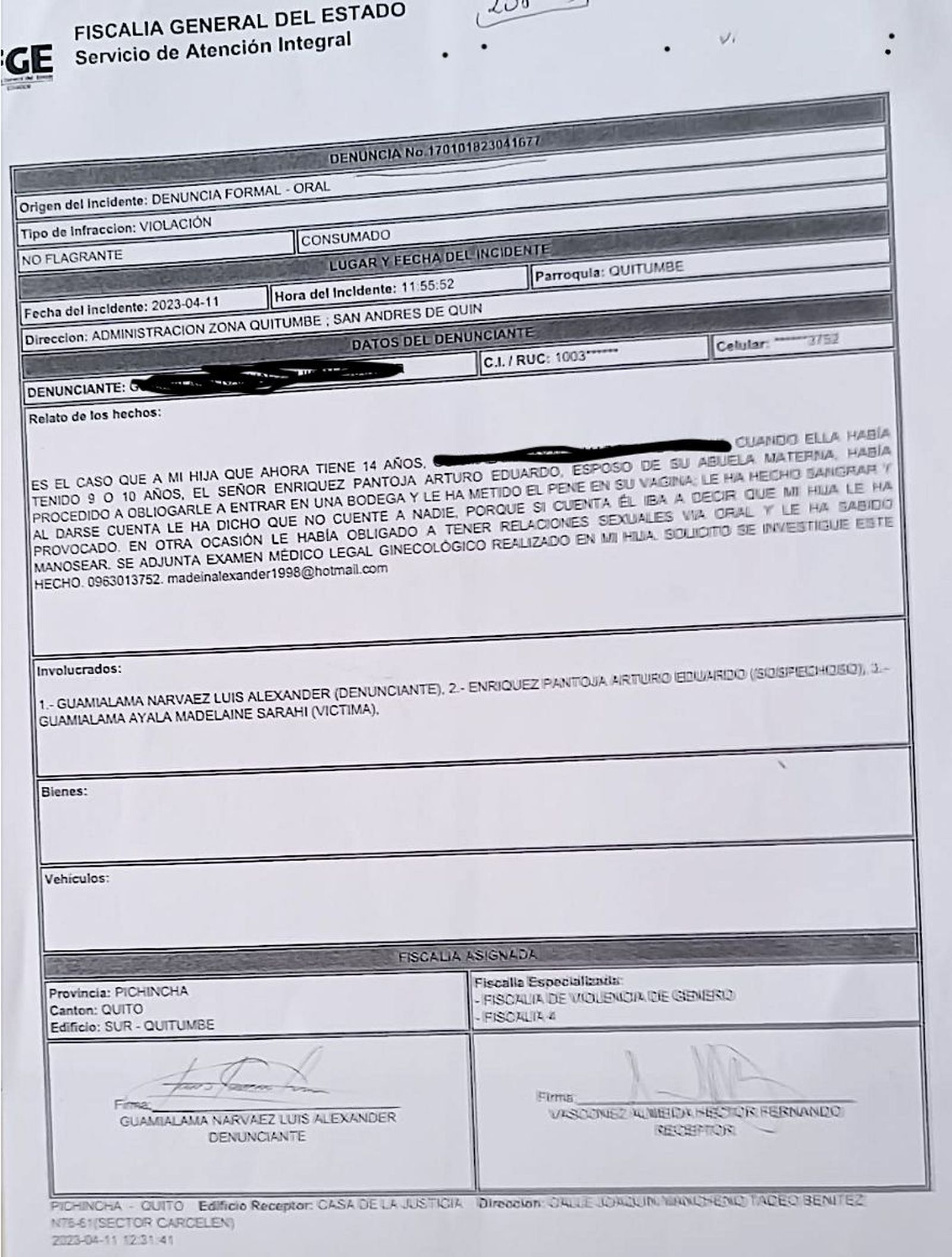 Denuncia ante la Fiscalía