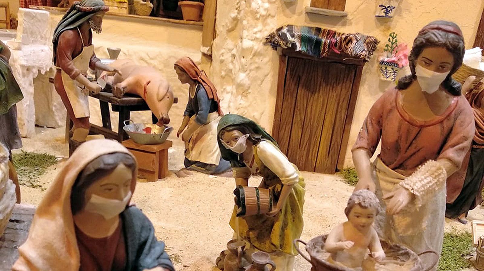 Belén con mascarillas en Huétor-Tajar