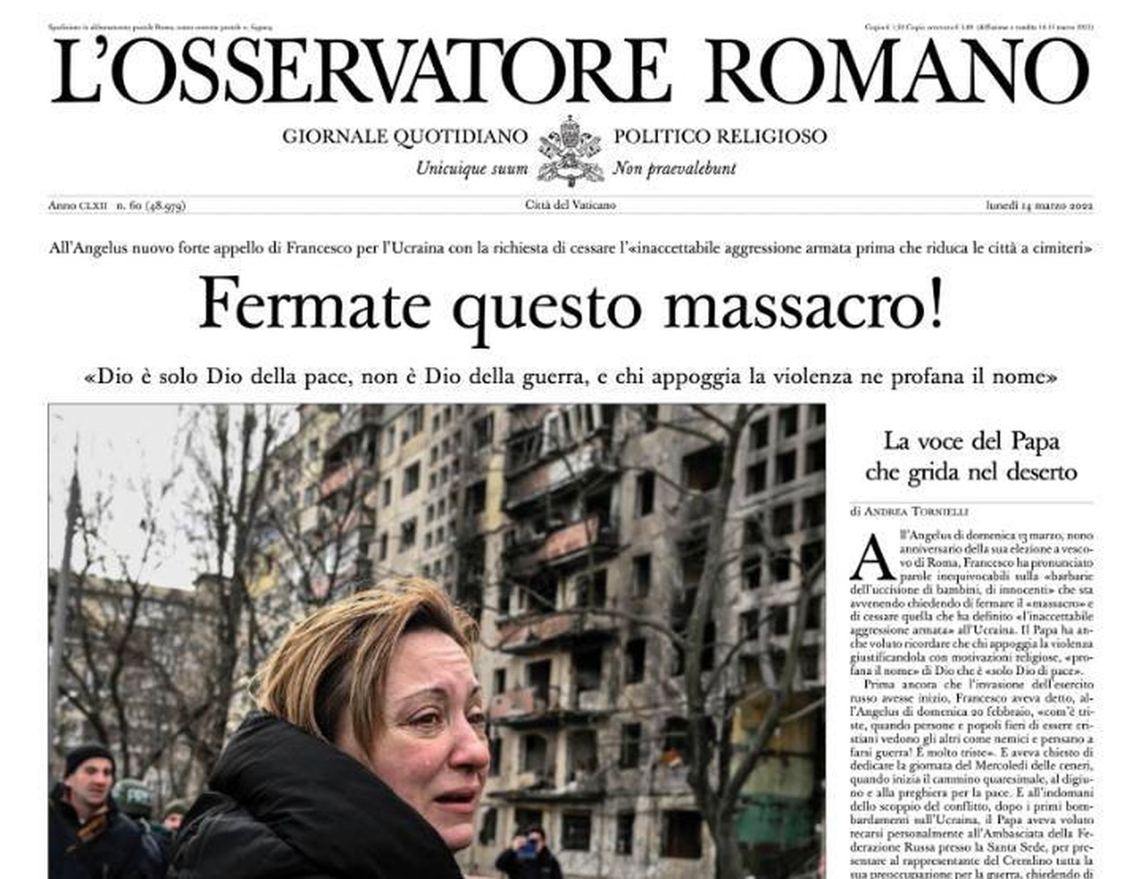 L'Osservatore Romano: "¡Detengan esta masacre!"