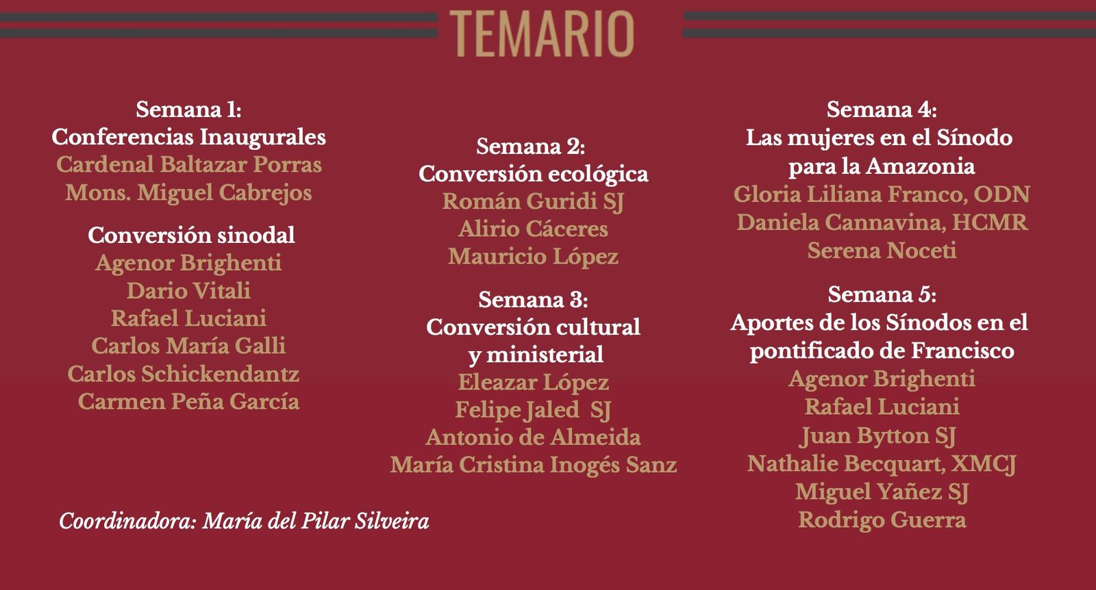 Curso sobre Sínodos del Boston College. Temario