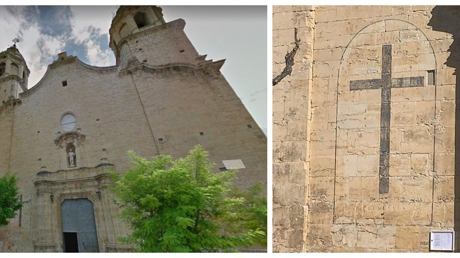 Cruz a los vencedores de la guerra civil en la fachada de la iglesia de Cinctorres