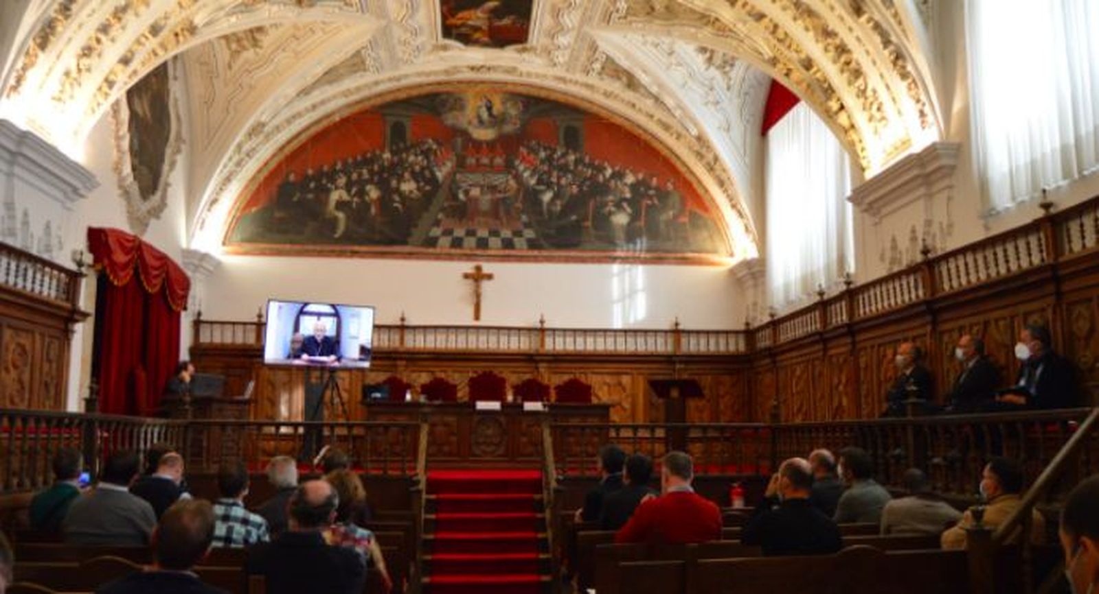 El cardenal Tolentino, durante su intervención, on line, en la UPSA