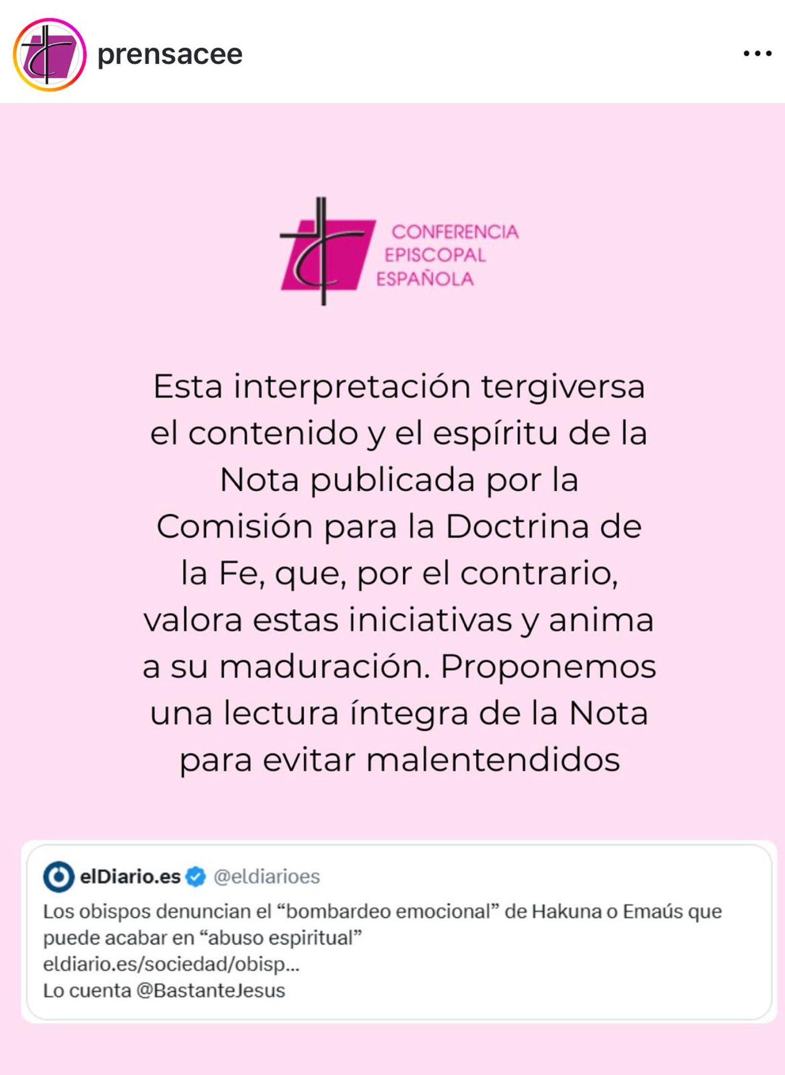 Post de Instagram posteriormente eliminado