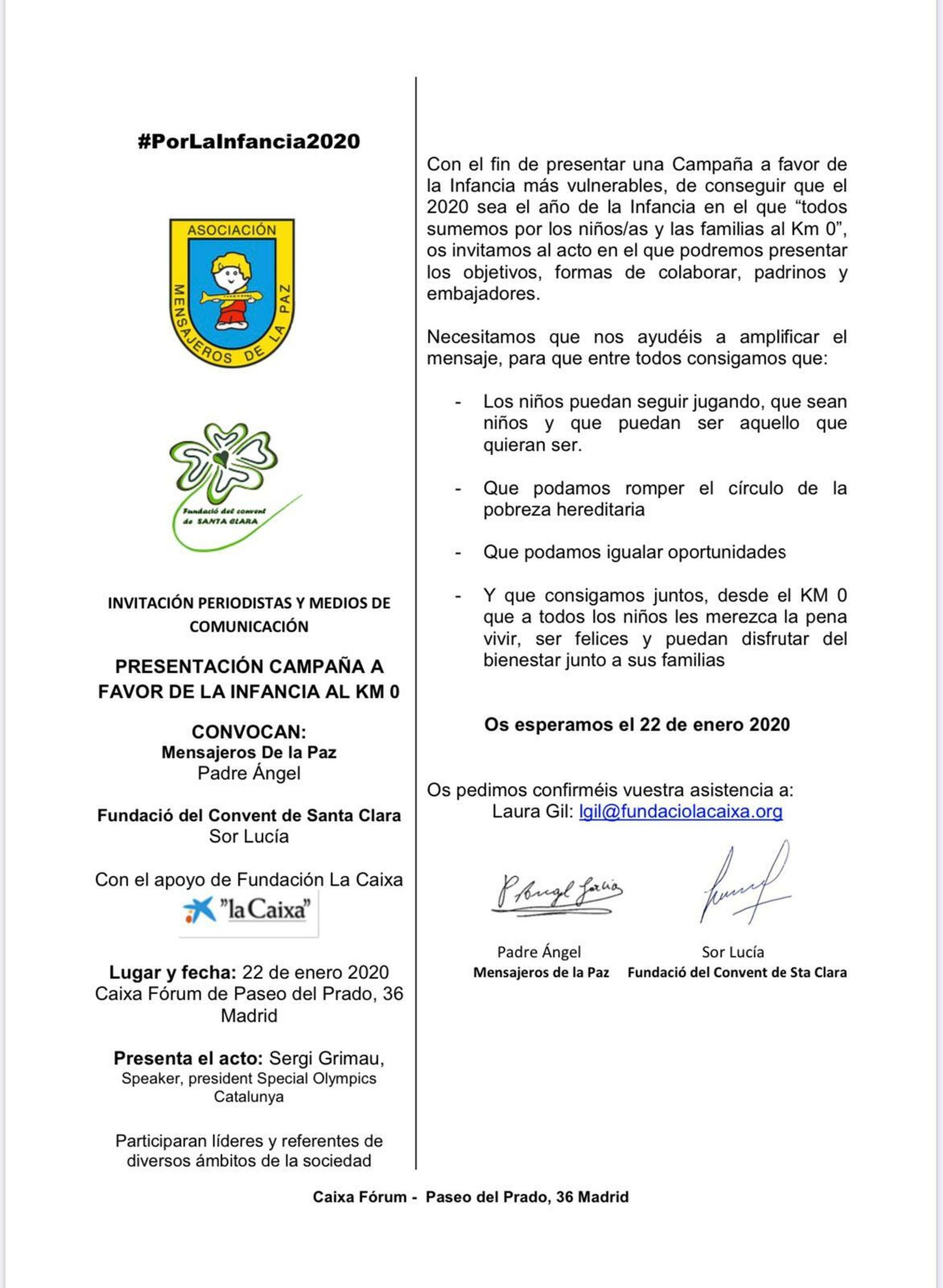 Invitación al acto de este miércoles