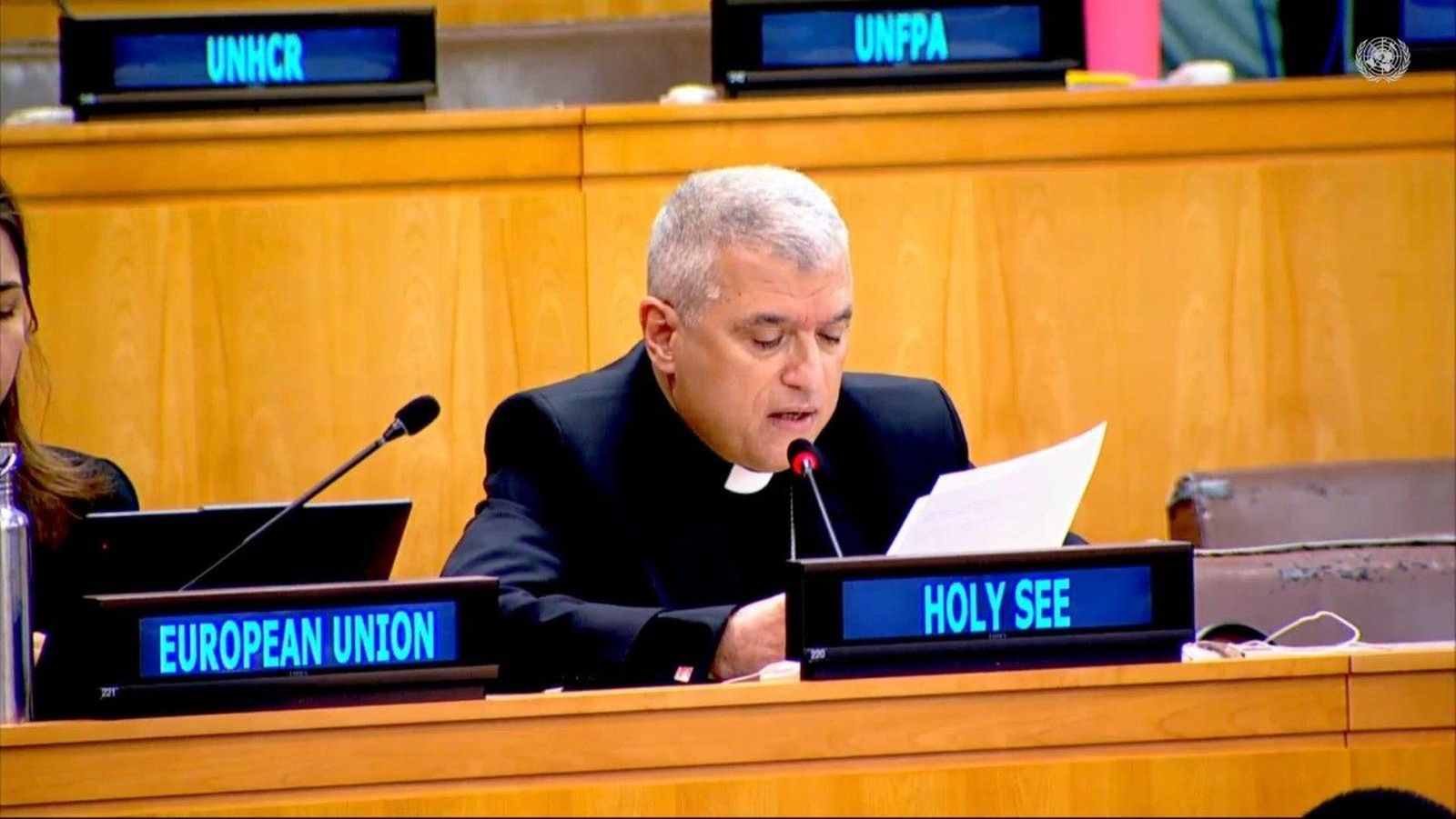 Monseñor Christophe Z. El Kassis durante durante su ponencia en la Onu