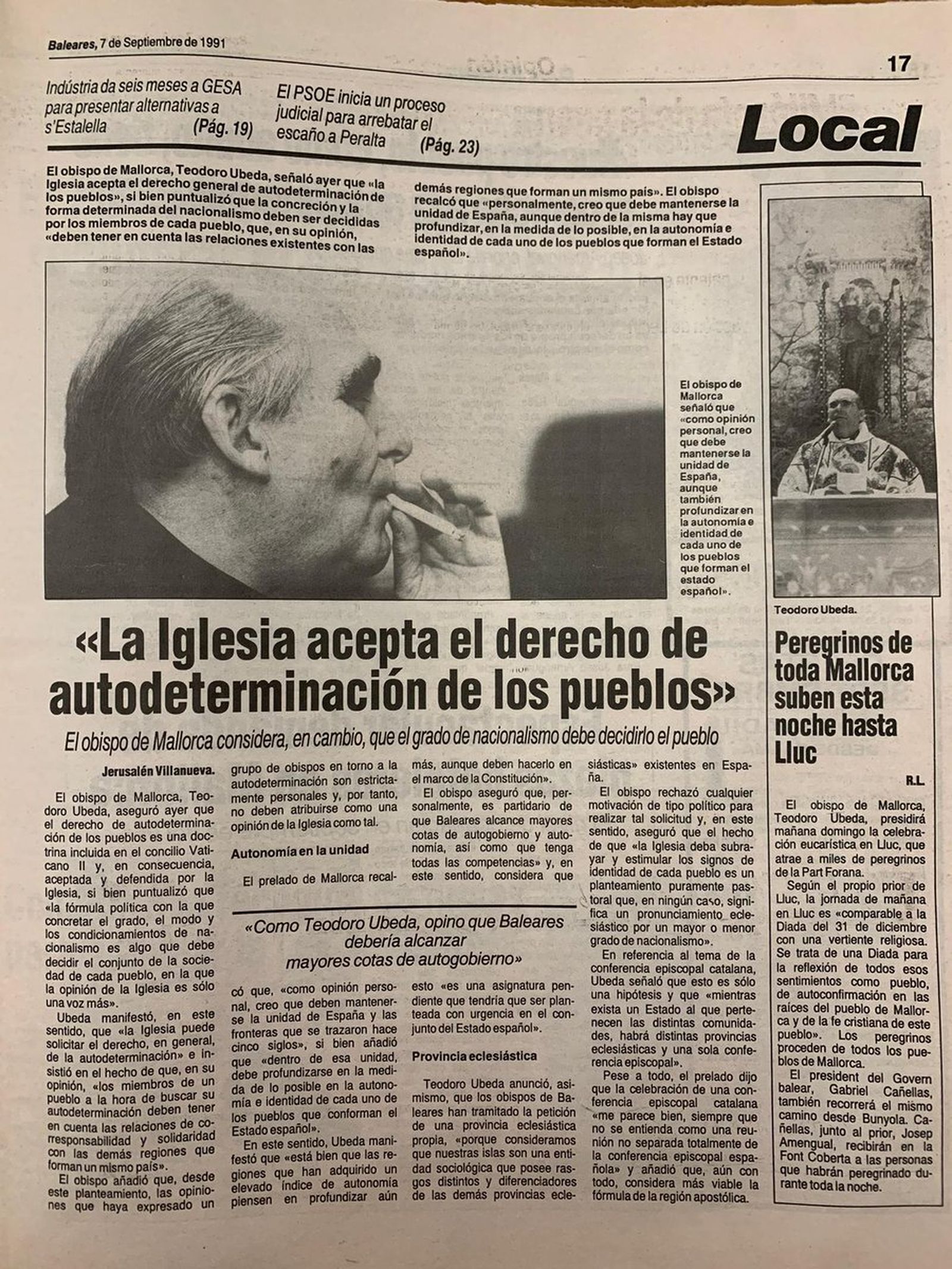 El obispo Teodor Úbeda defendía el derecho de autodeterminación