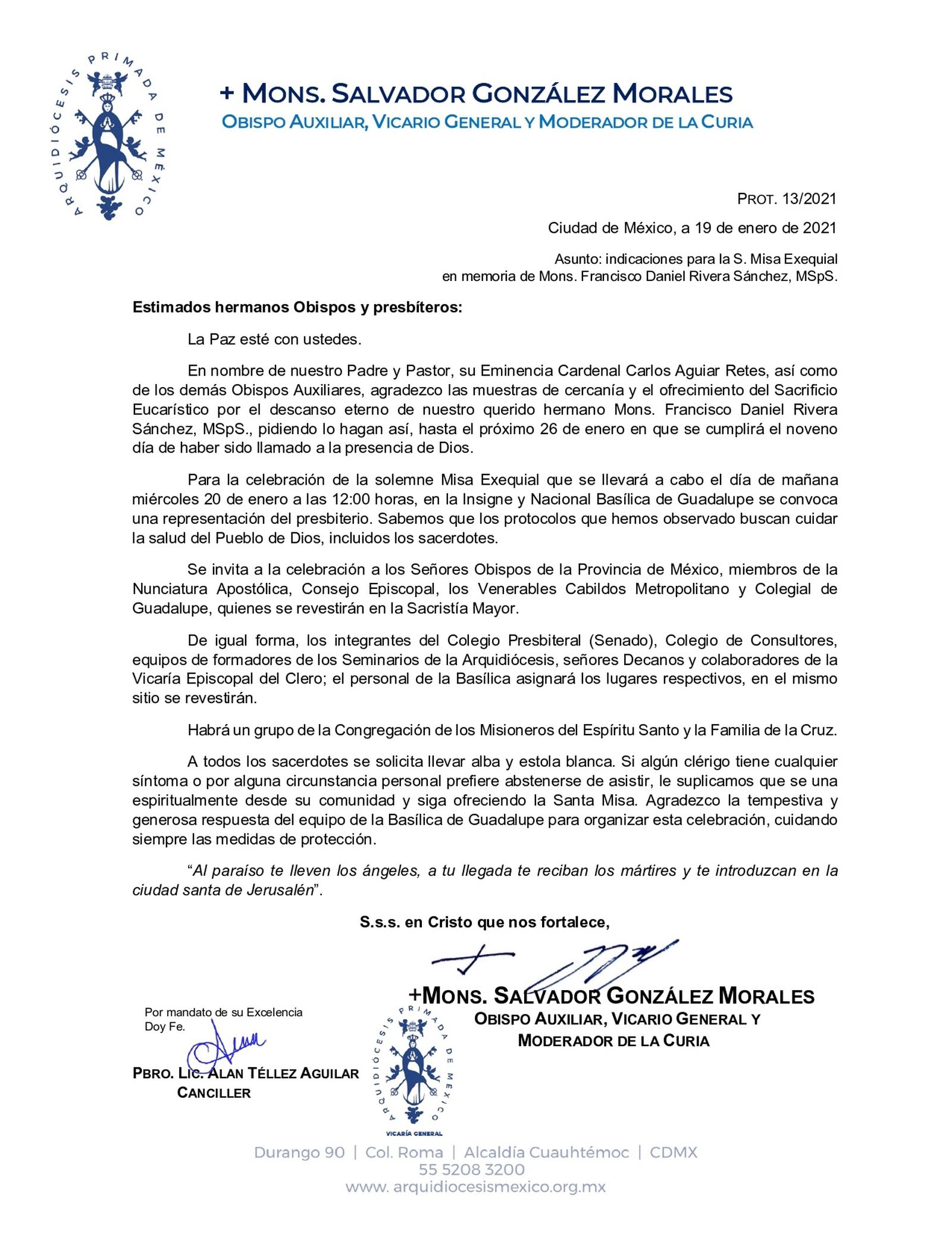 Indicaciones S Misa Mons Fco Daniel Rivera Sánchez