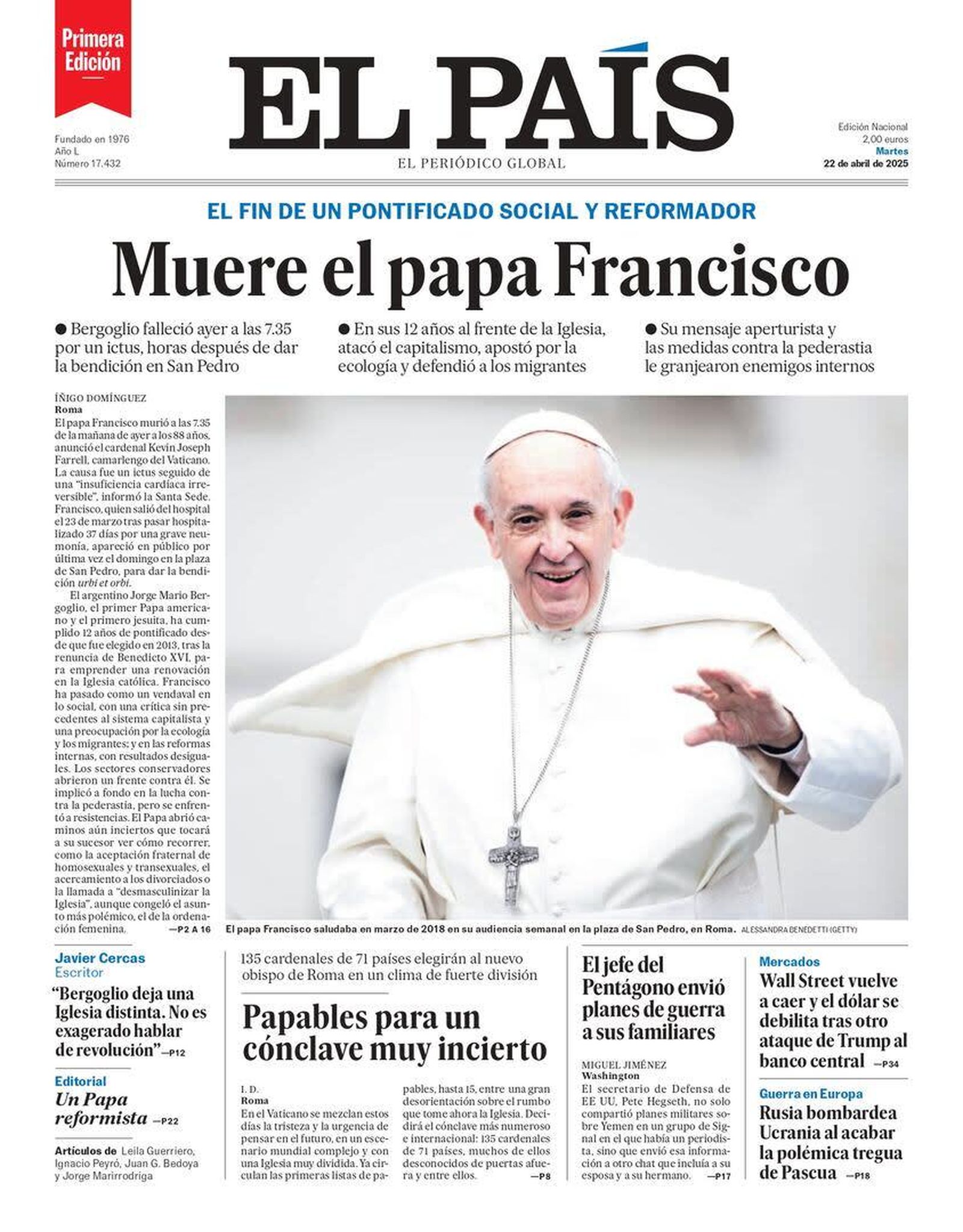 Portada de El País