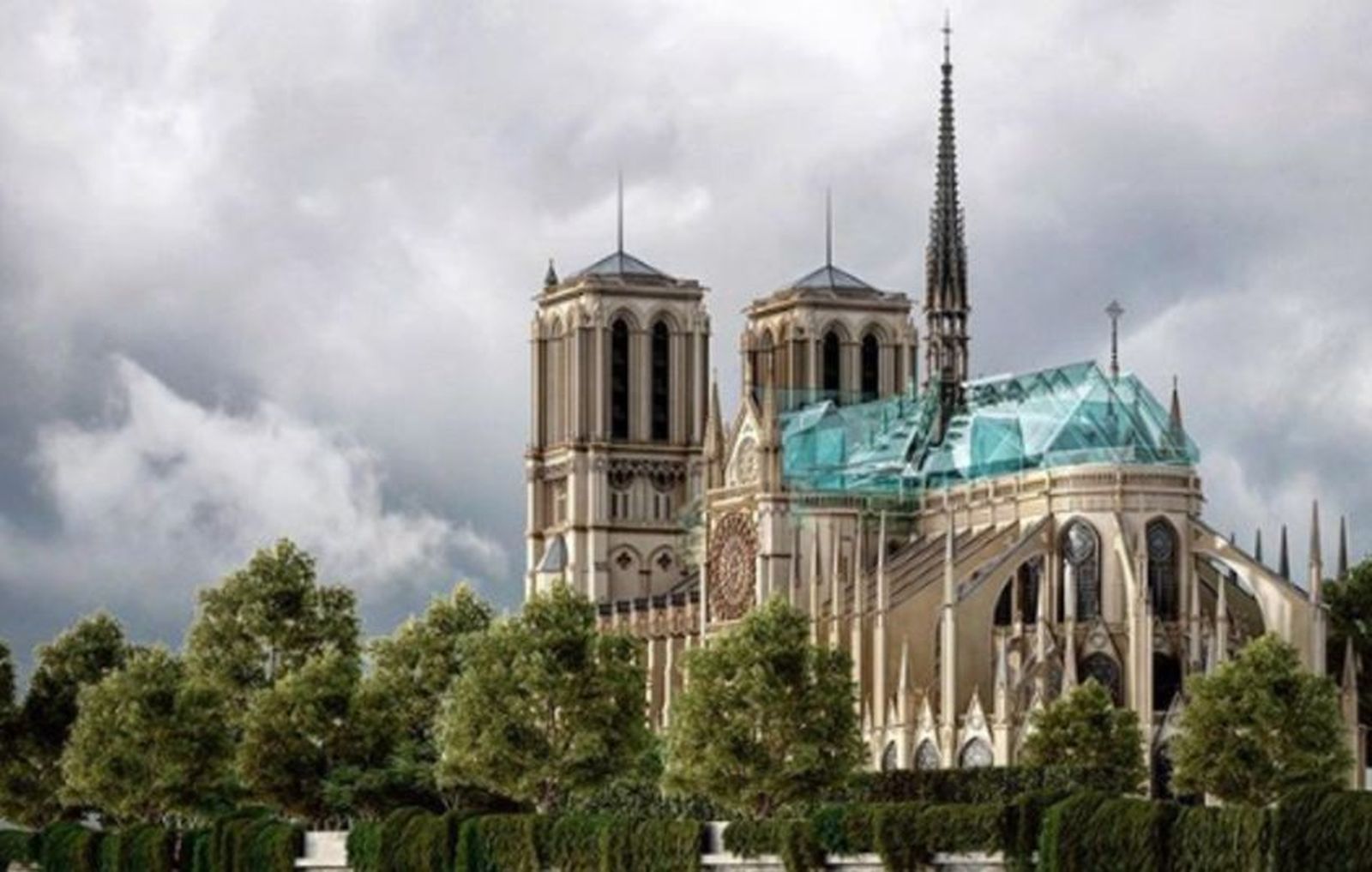 Techo de cristal en uno de los proyectos de reconstrucción de Notre Dame