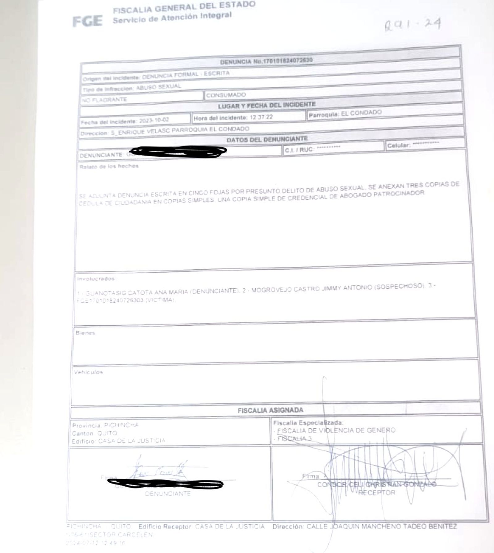 La denuncia interpuesta