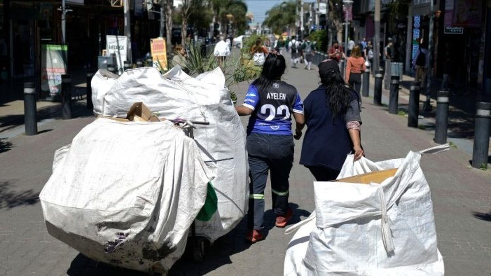 Dos cartoneras trabajando en la provincia de Buenos Aires, Argentina