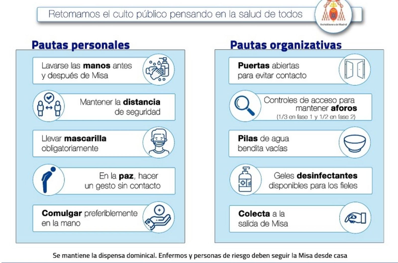 La archidiócesis de Madrid retoma el culto público el próximo lunes