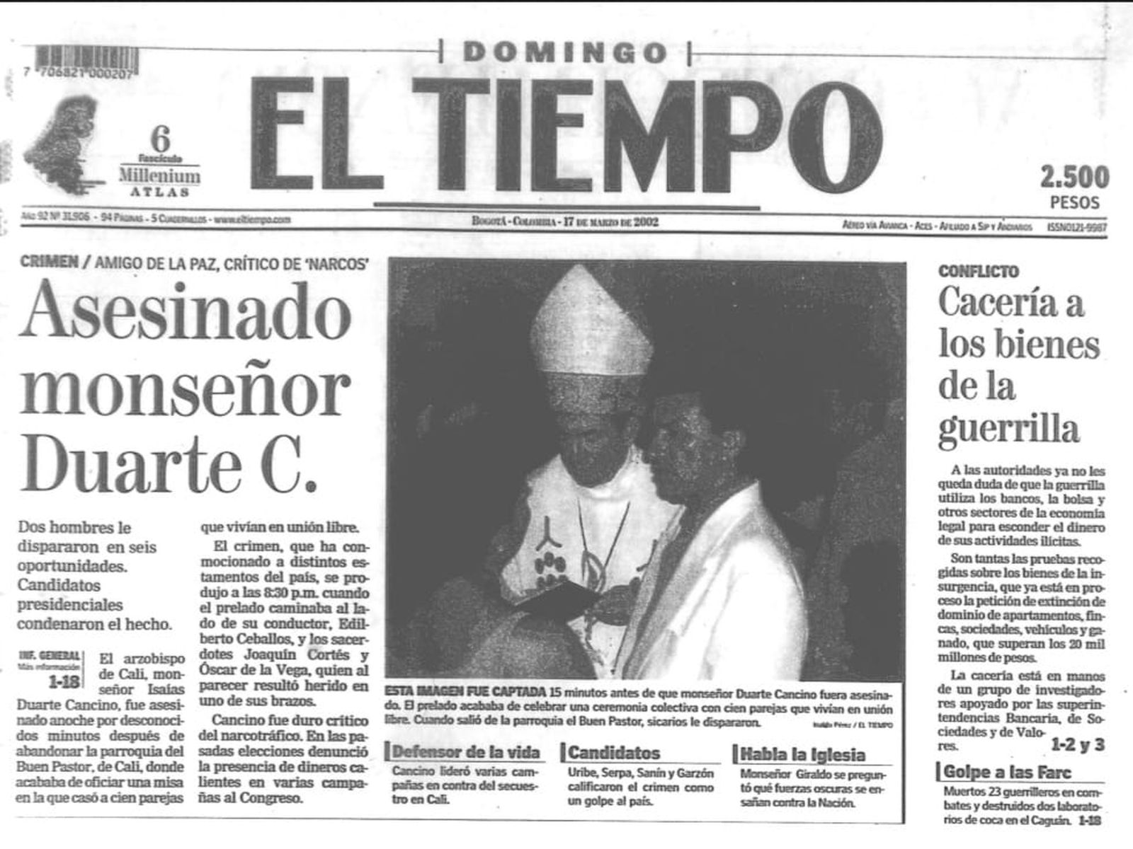primera pagina El Tiempo 17 marzo 2002