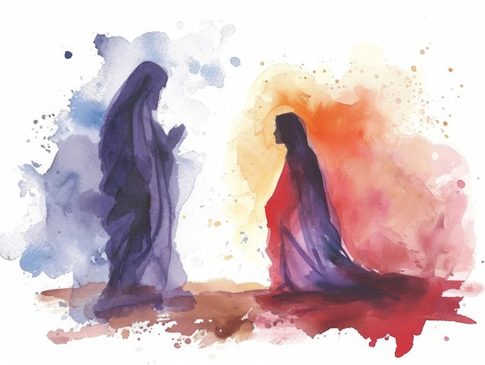 Acuarela del Resucitado con María Magdalena
