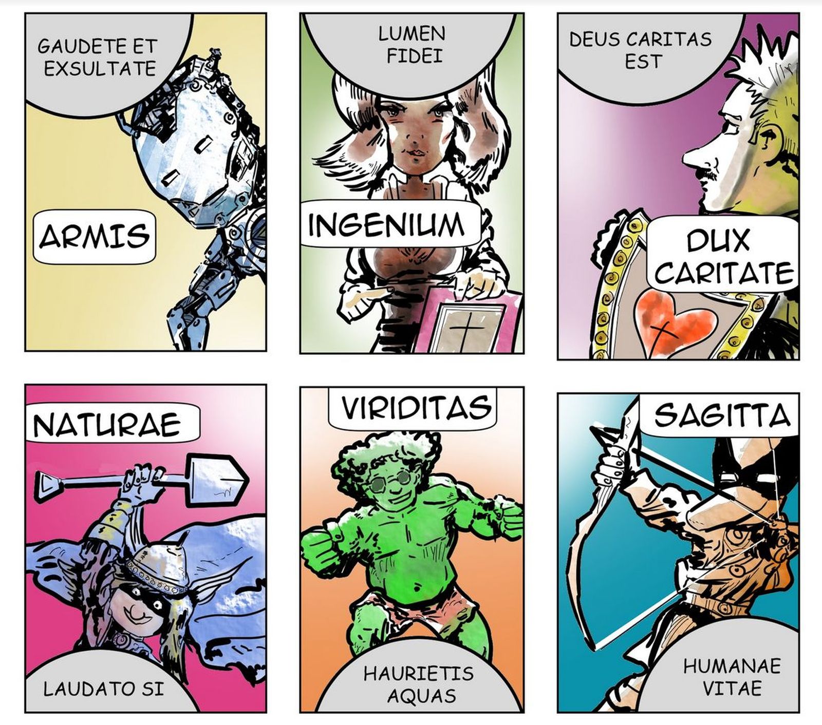 Personajes y encíclicas para promover el proyecto IDI. Luego no están más.