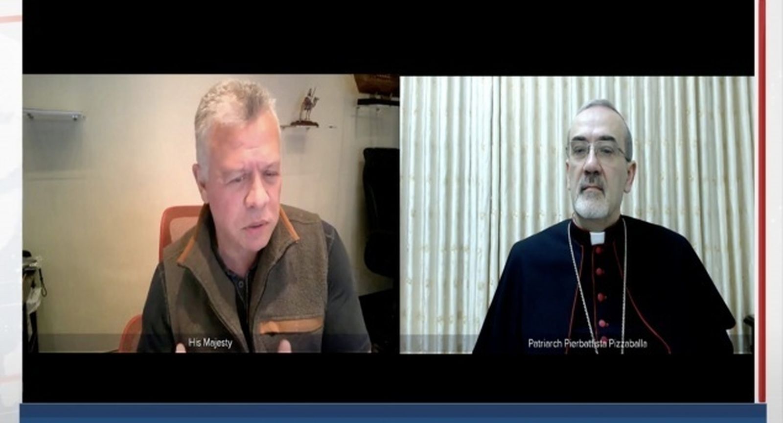 El rey Abdullah II y monseñor Pizzaballa, patriarca latino de Jerusalén