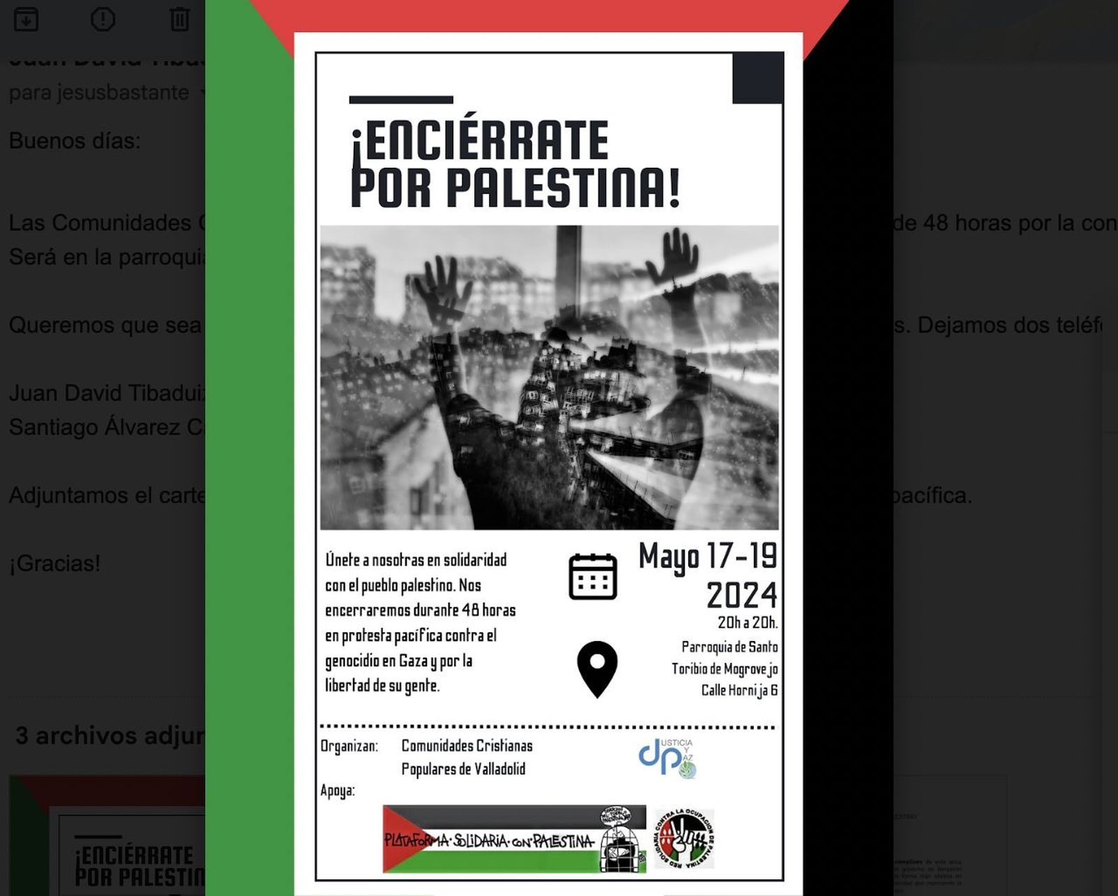 Las Comunidades Cristianas Populares de Valladolid se 'encierran' por Palestina