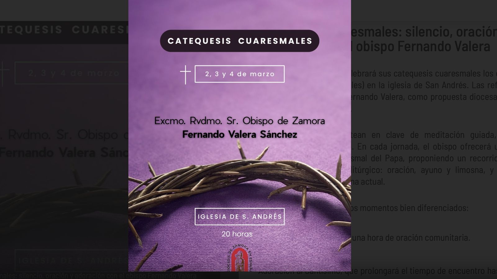 Cartel de las catequesis del obispo Valera