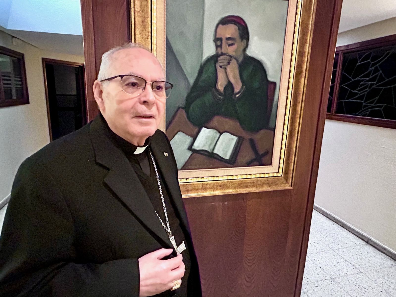 Bocos, ante un cuadro del P. Claret muy querido por él