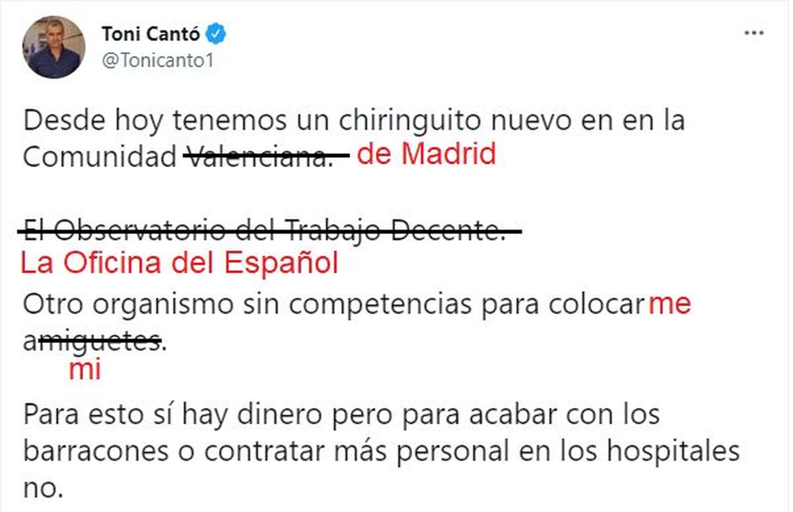 Toni Cantó y su demagogia