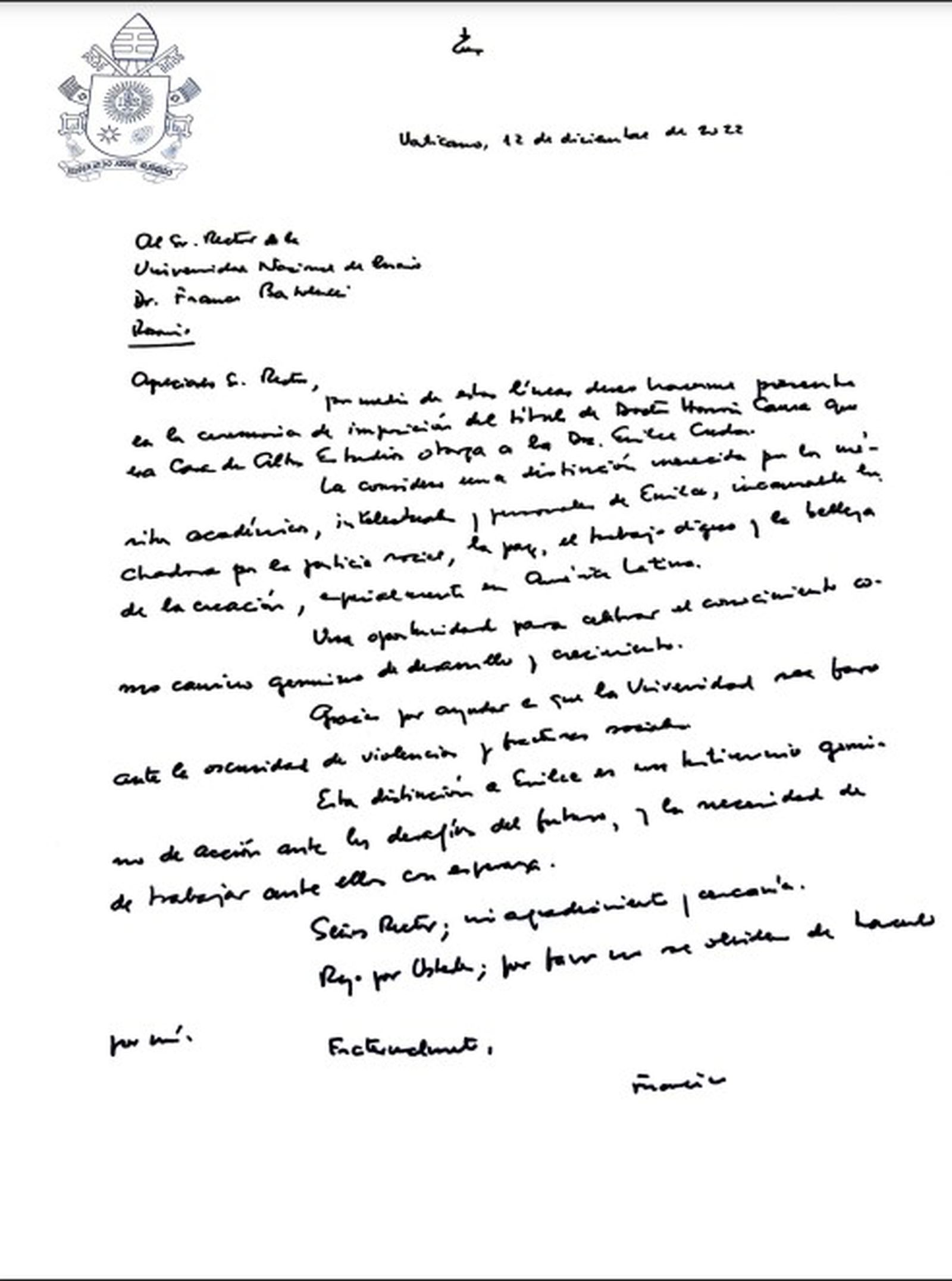 Carta Francisco Rector Universidad Nacional de Rosario