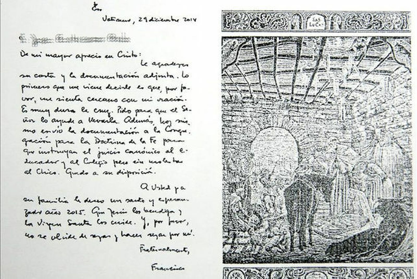 Carta del Papa por el caso Gaztelueta