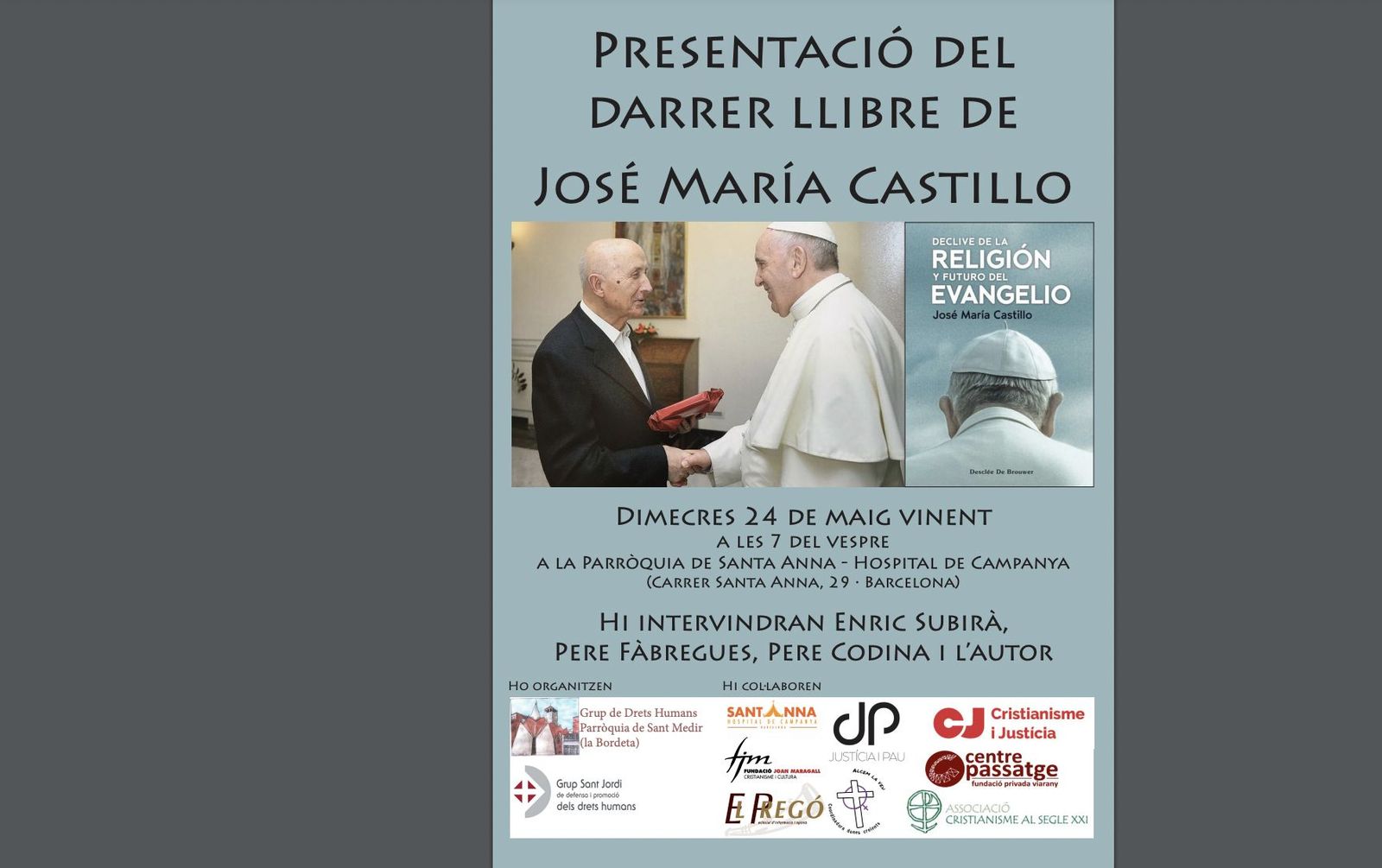 Cartel de la presentación del libro de Castillo en Barcelona
