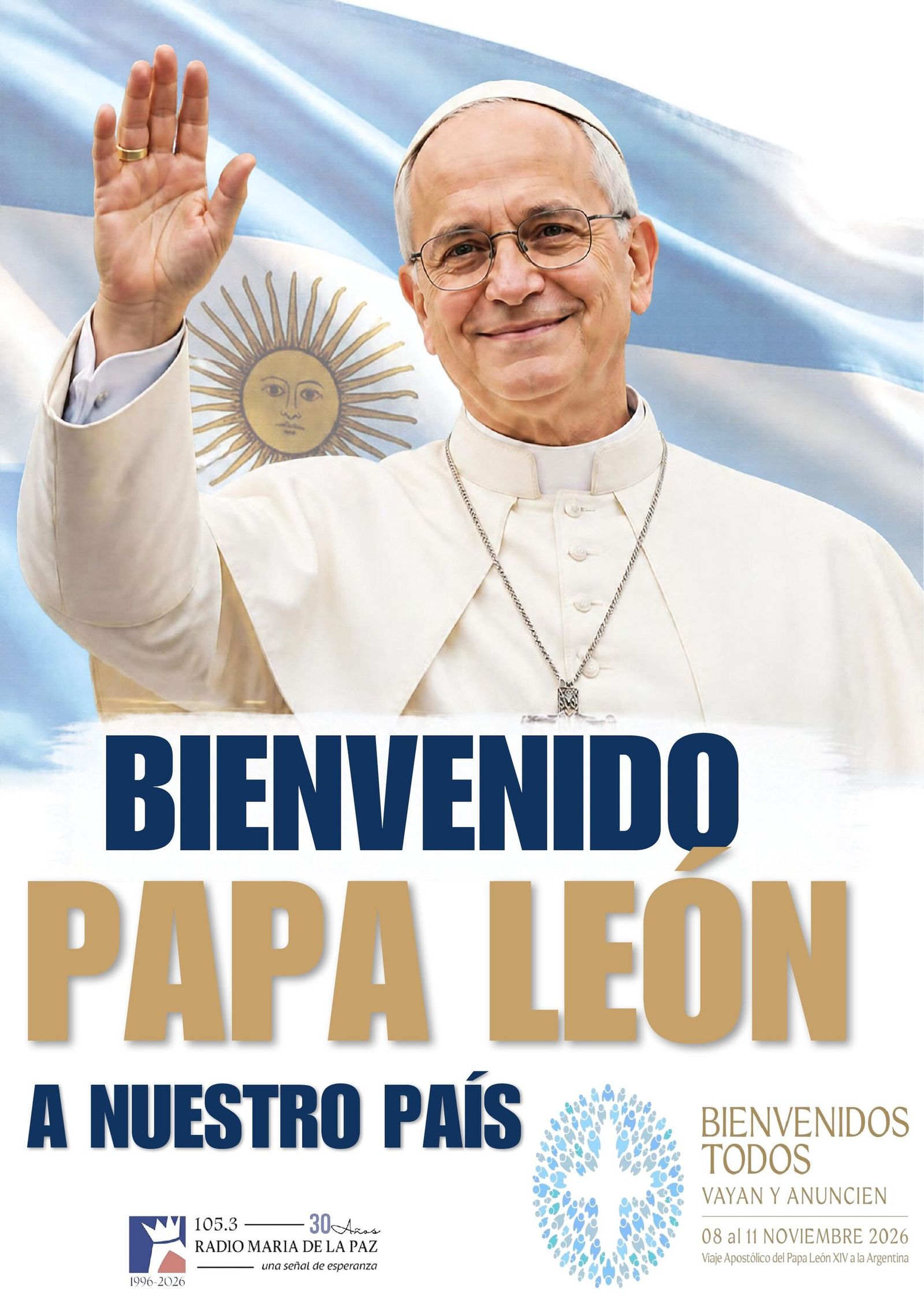 Cartel de bienvenida al Papa en Argentina
