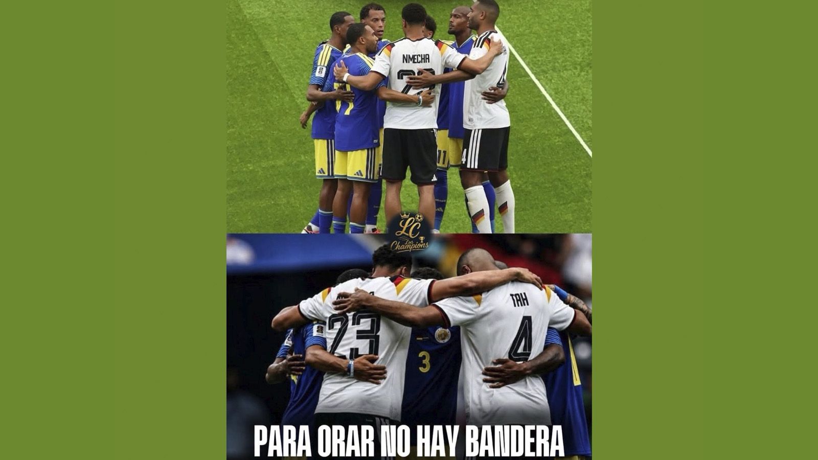 Jugadores rivales oran juntos en el Mundial de fútbol