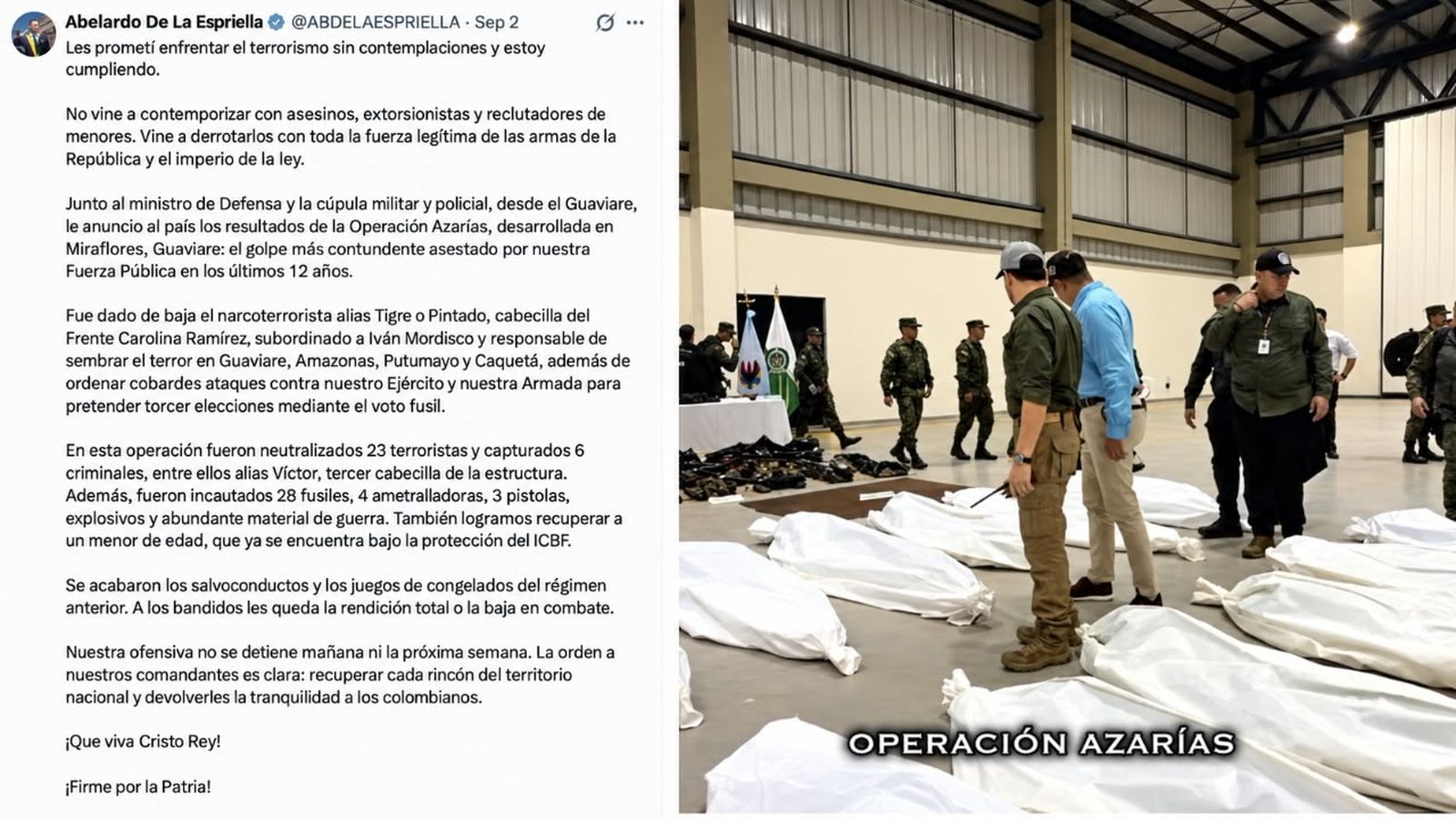 mensaje presidencial sobre operación militar Azarías