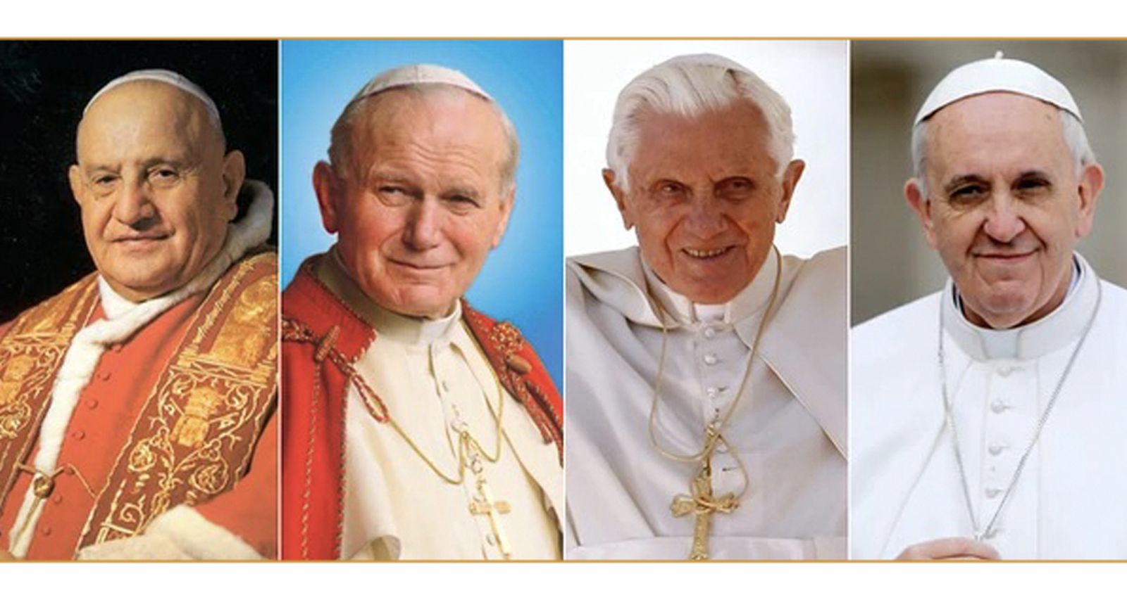 Juan XXIII, Juan Pablo II, Benedicto XVI y Francisco