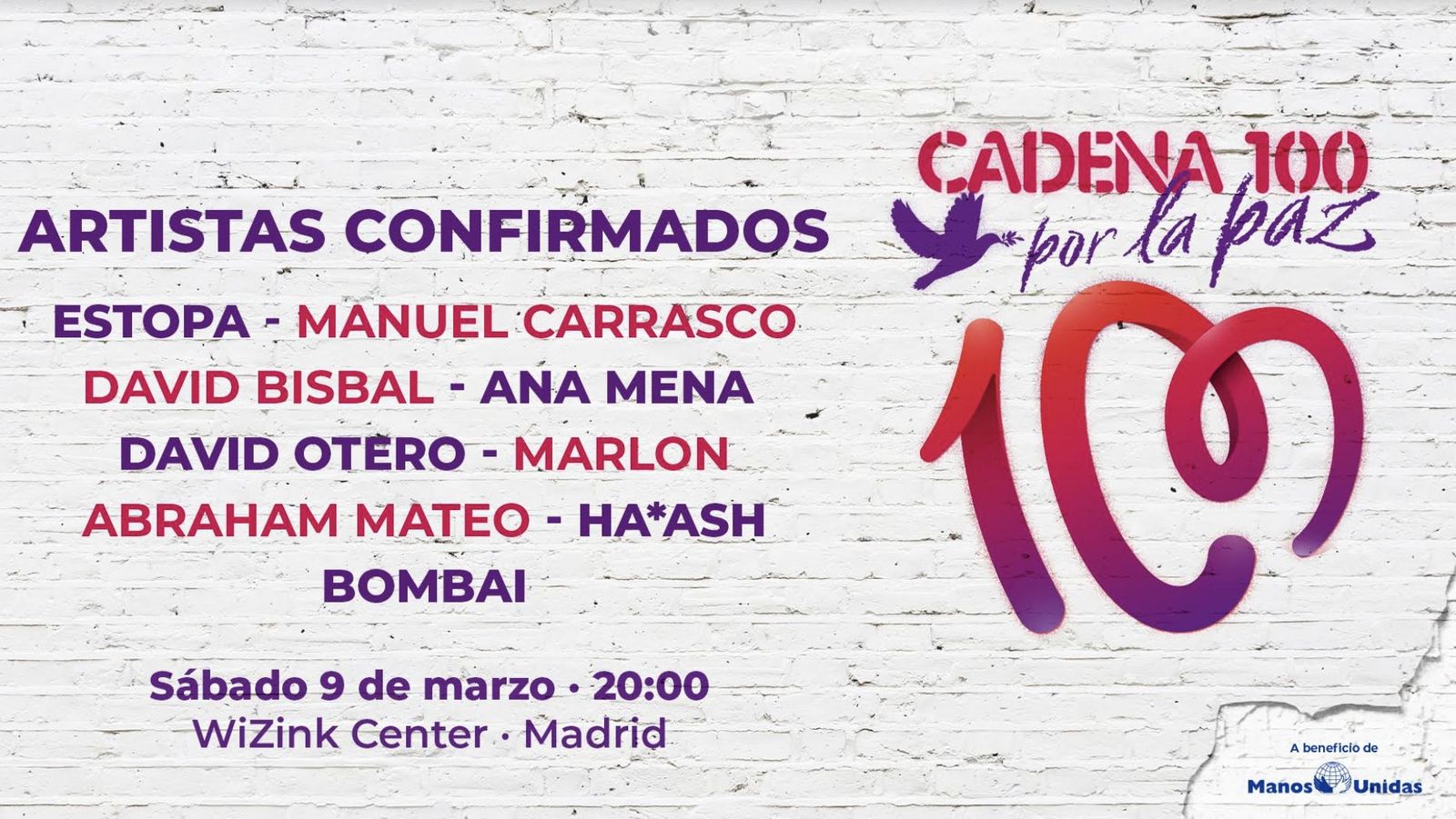 Francisco se suma al concierto solidario por la paz de Cadena 100 a beneficio de Manos Unidas