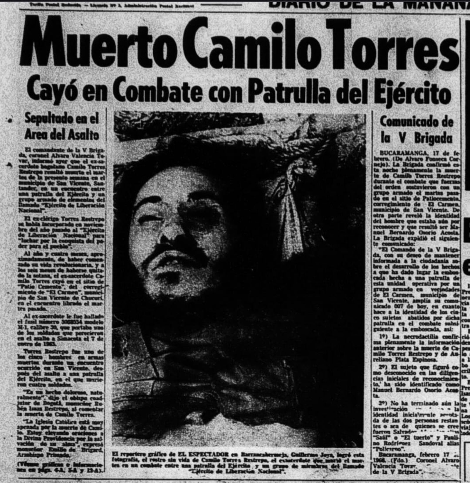 Confirmacion de la muerte de Camilo Torres Restrepo