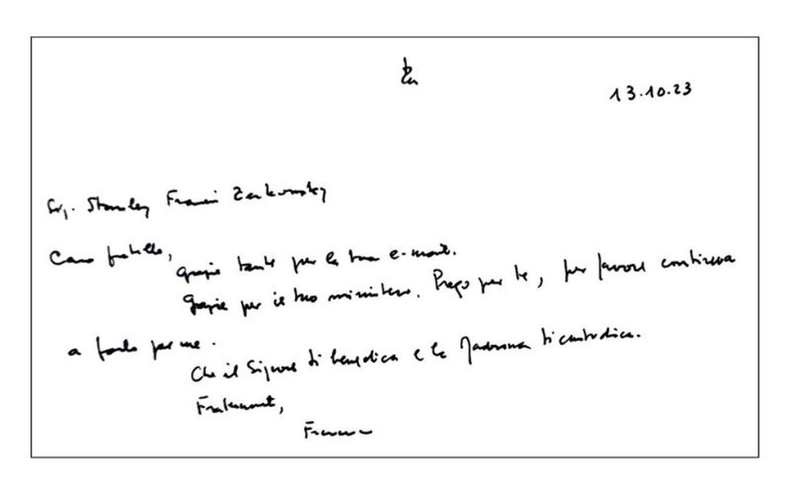 La carta de Francisco a Stan Zerkowski