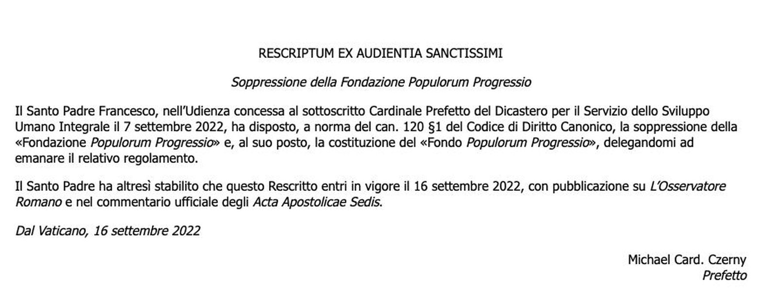 Éste es el rescripto del Papa