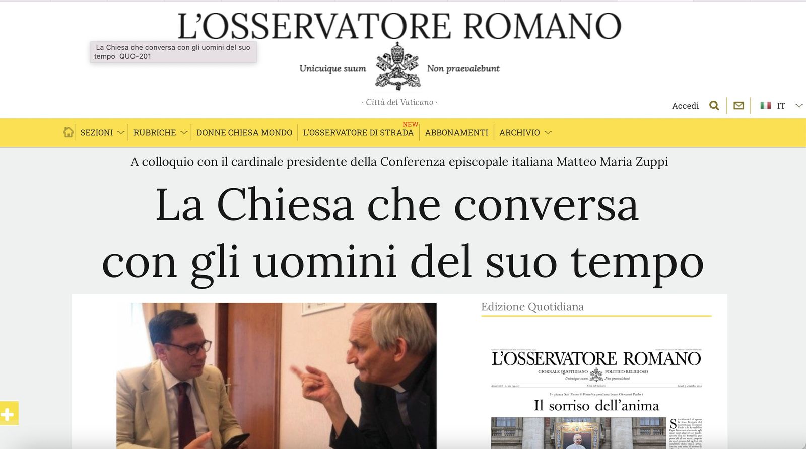 Zuppi en L'osservatore