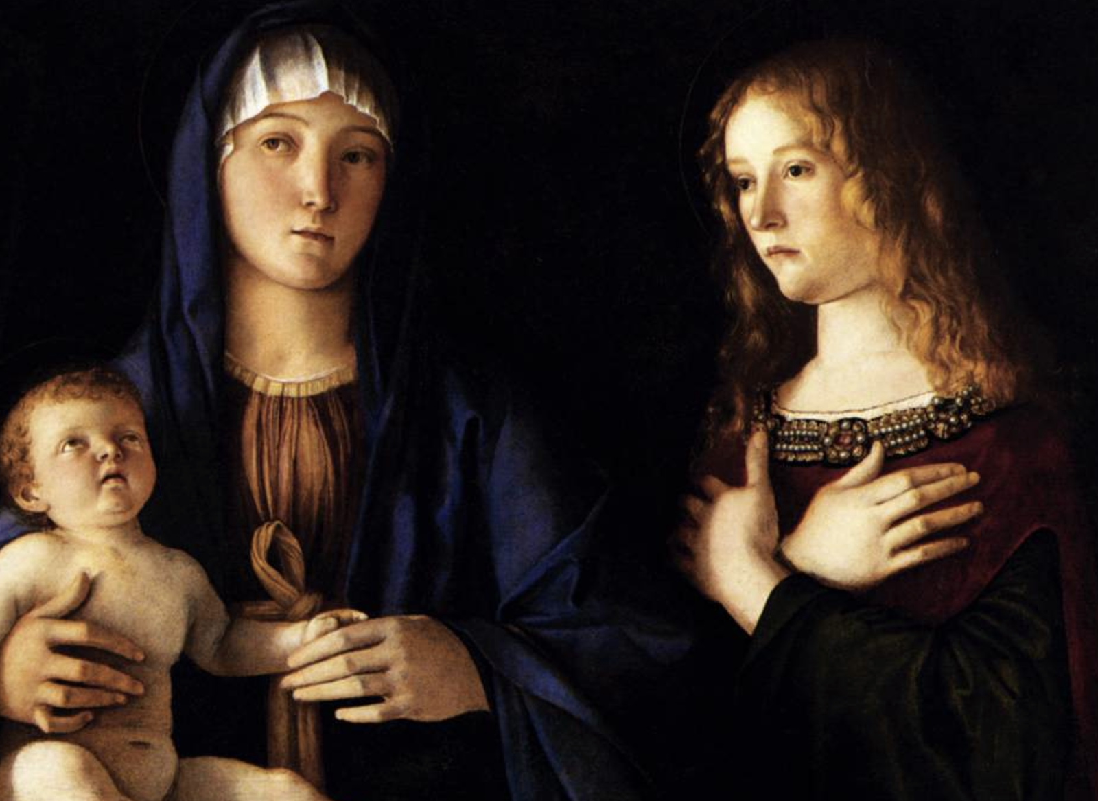 María y el Niño con dos santas. Detalle de un lienzo de Giovanni Bellini
