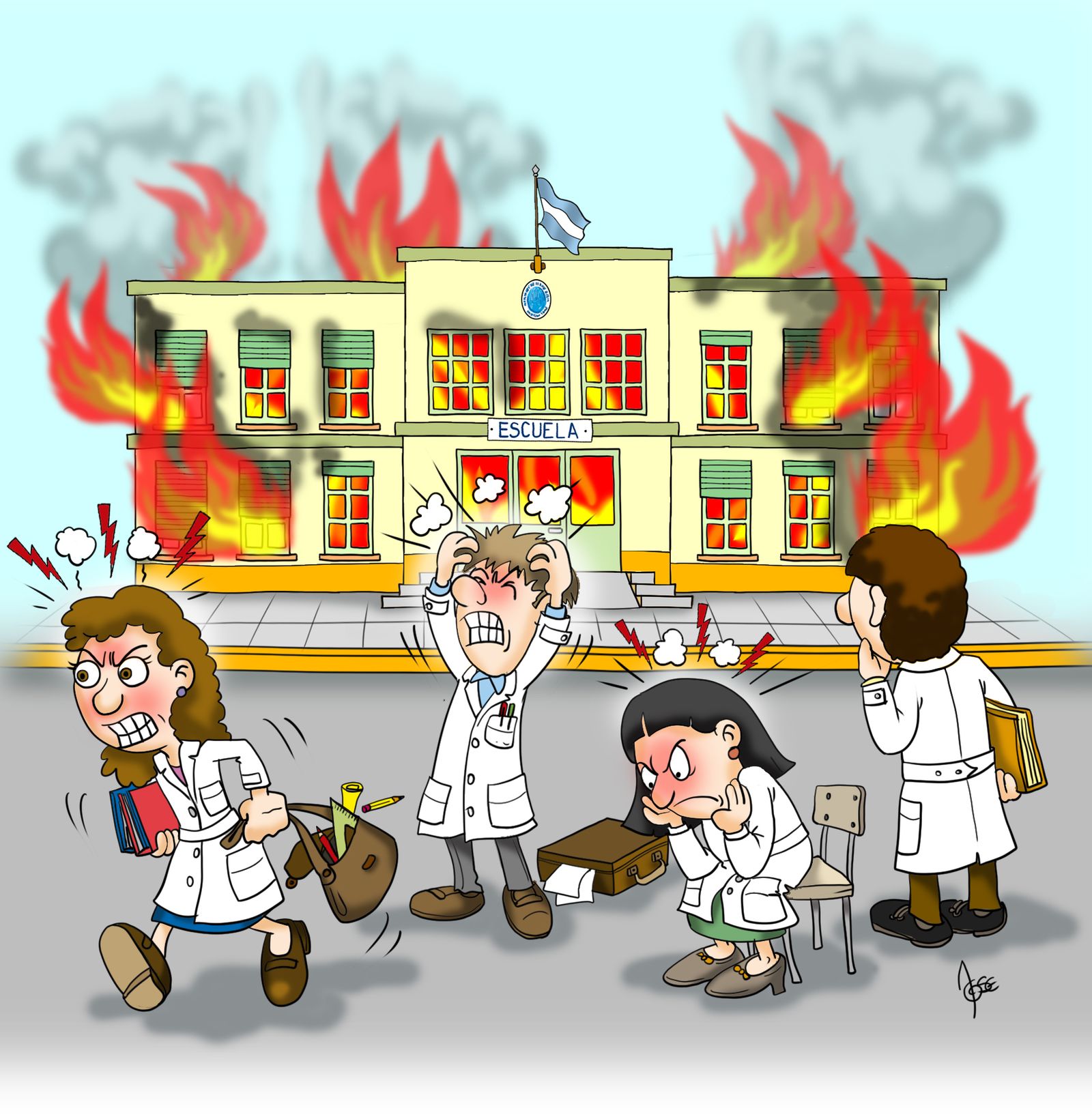 Escuela en llamas